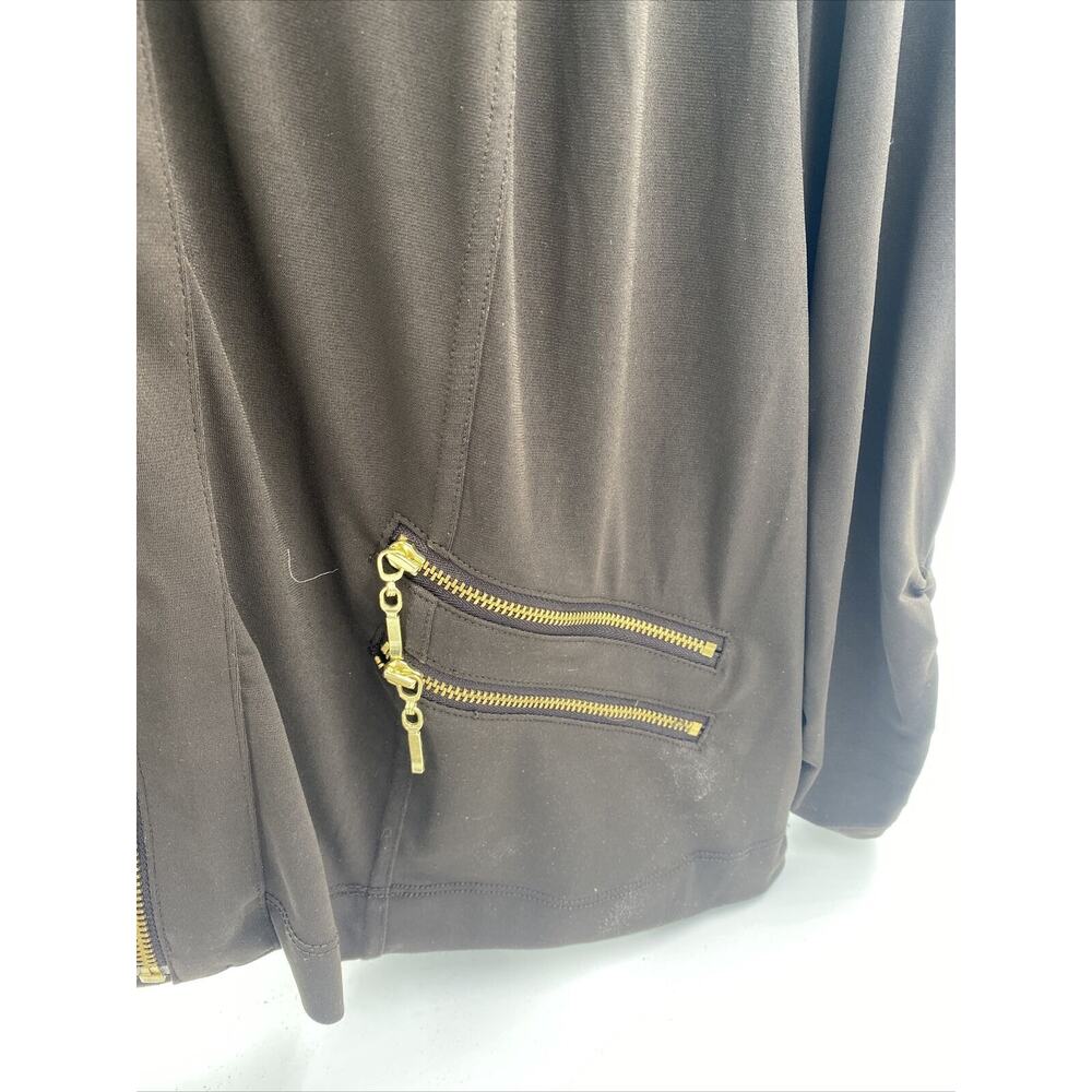 Chicos 3 Jacket Womens XL Maroon Faux Suede Gold Zip Up Pockets Collarless Coat - Picture 2 of 6